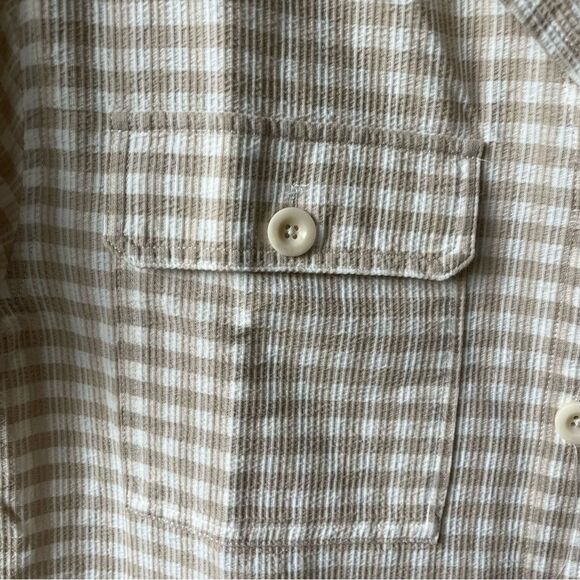 Madewell Camp Checked Gingham Plaid Boxy Gauze Button Down Shirt Tan Small NWT - Picture 10 of 16